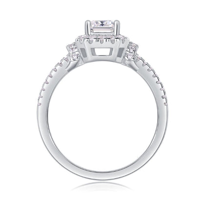 R13053-P Emerald Cut Moissanite Engagement Ring – Luxury Sparkle with Side Stones