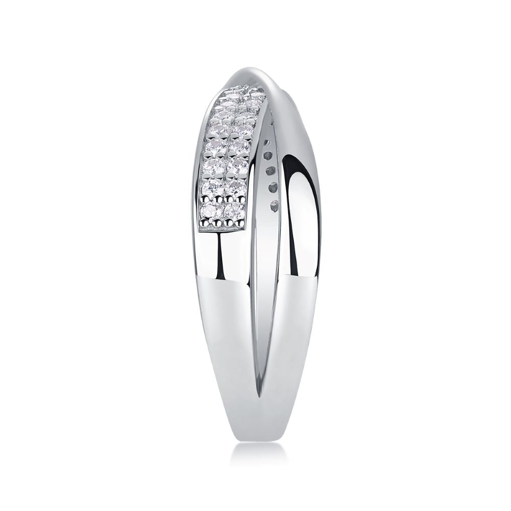 R13921-P “Graceful Spiral” Moissanite Ring – Sterling Silver Elegant Wrap Design