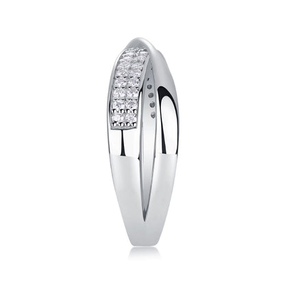 R13921-P “Graceful Spiral” Moissanite Ring – Sterling Silver Elegant Wrap Design