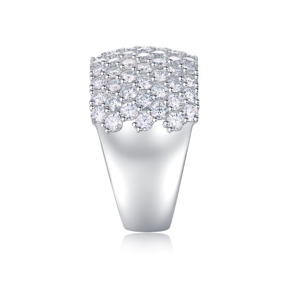 R13688-P Luxury Moissanite Pavé Ring – Sparkling Row Design in 925 Sterling Silver