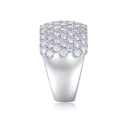 R13688-P Luxury Moissanite Pavé Ring – Sparkling Row Design in 925 Sterling Silver