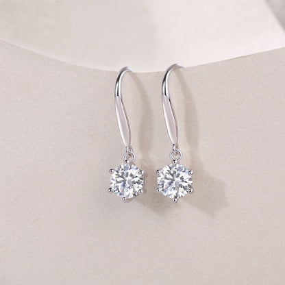 E13187 Elegant Moissanite Drop Earrings – Brilliant Round Cut with Classic Prong Setting