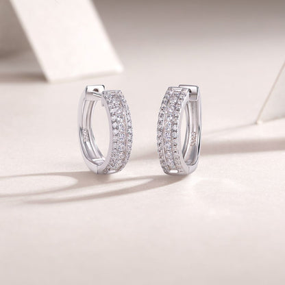 E13353-P Moissanite Double Row Stud Earrings – Sterling Silver Elegant Sparkling Design