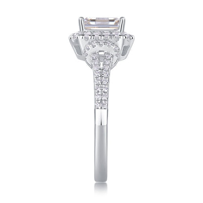 R13053-P Emerald Cut Moissanite Engagement Ring – Luxury Sparkle with Side Stones