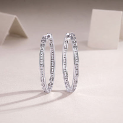 E13368-P Moissanite Pavé Hoop Earrings – Sterling Silver Elegant Minimalist Design