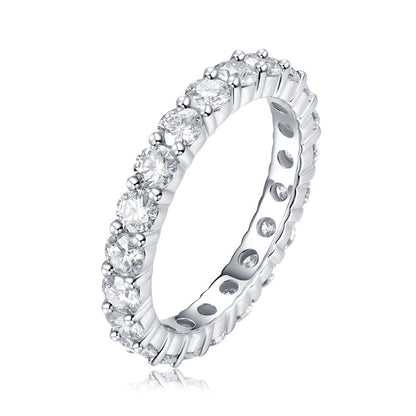 R12742-P Brilliant Round-Cut Moissanite Ring – Pavé Band in 925 Sterling Silver