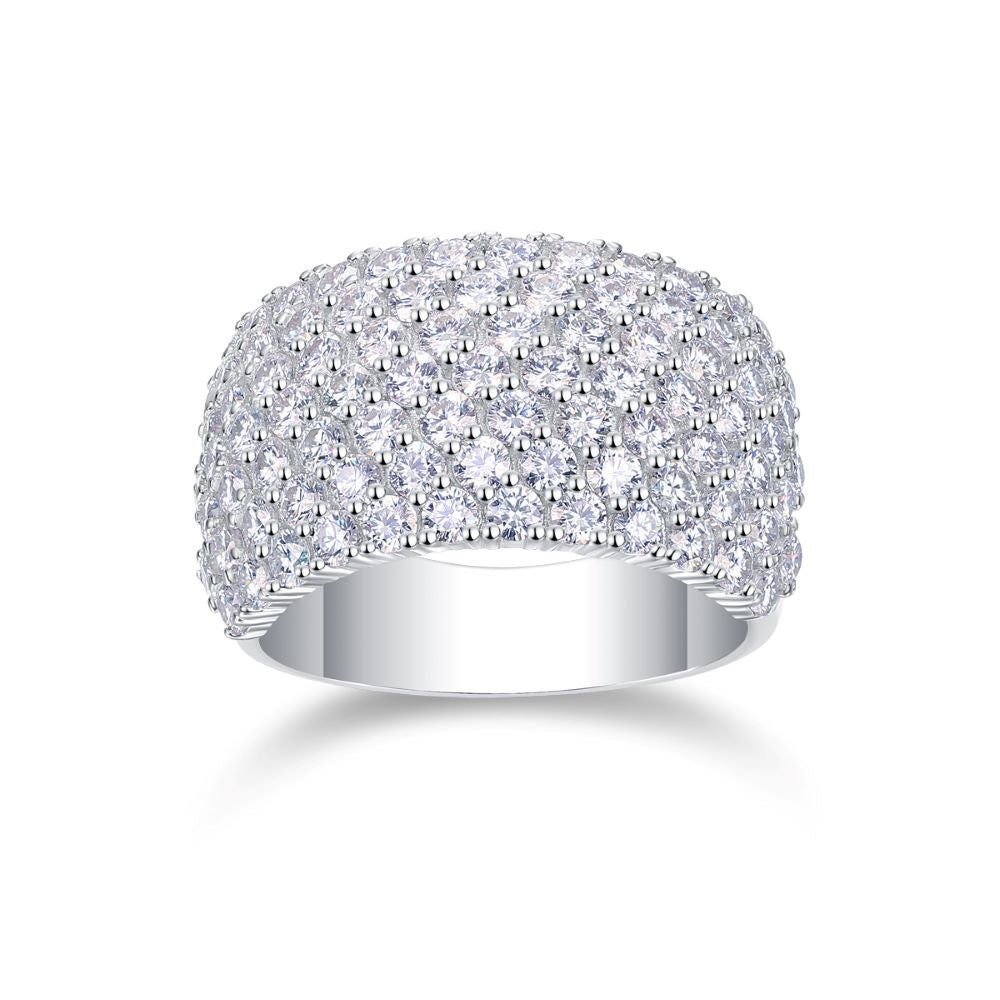 R13688-P Luxury Moissanite Pavé Ring – Sparkling Row Design in 925 Sterling Silver