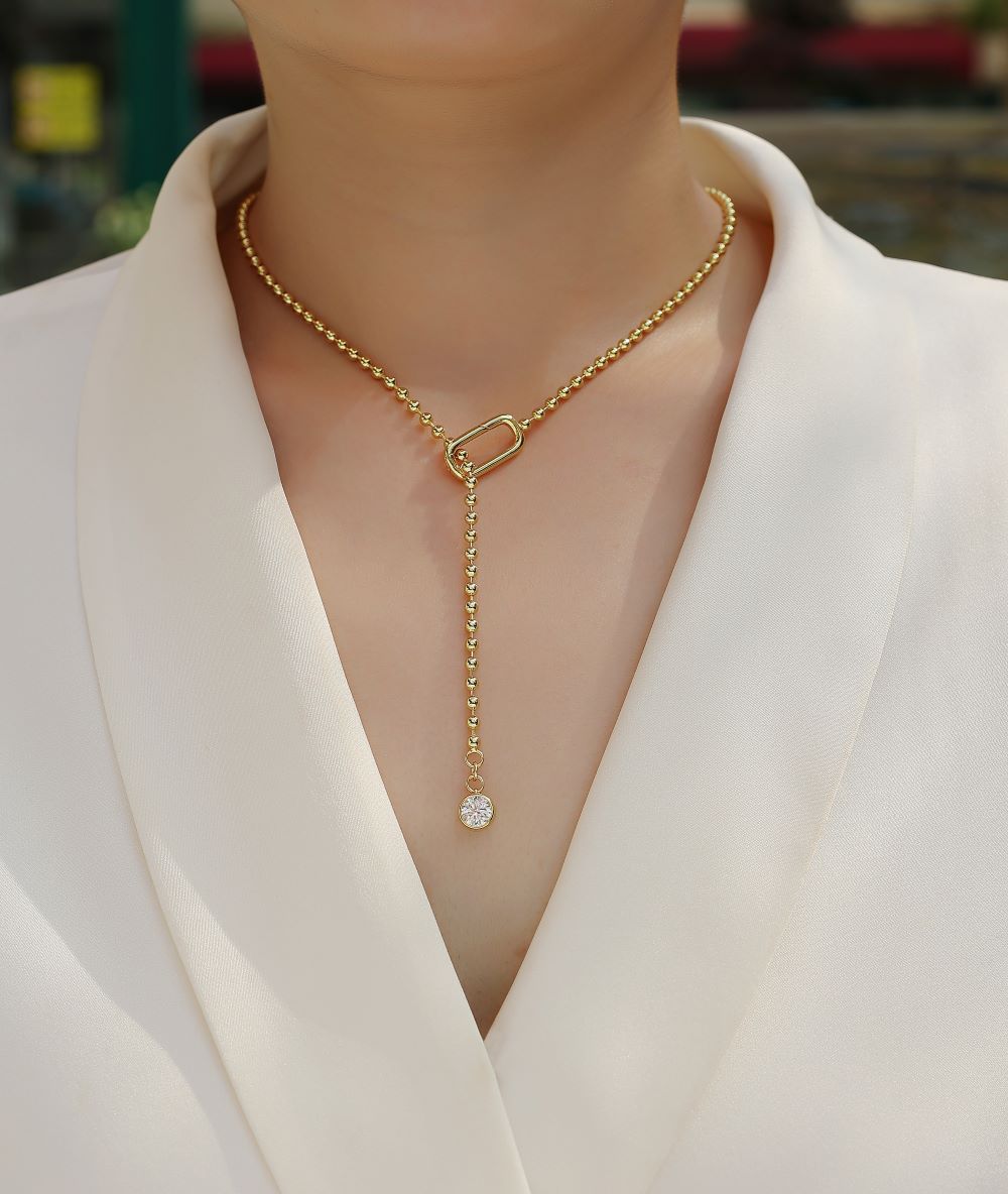 N15118-G Luxurious Moissanite Tassel Pendant Necklace – Elegant Draping Design, Perfect for Every Occasion