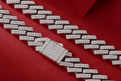 N12737-55CM-G Trendy Moissanite Cuban Link Bracelet – Bold Geometric Design, Fully Paved Iced Out Style