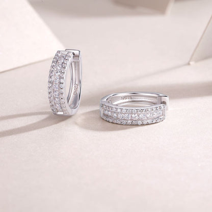 E13353-P Moissanite Double Row Stud Earrings – Sterling Silver Elegant Sparkling Design