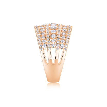 R13430-P Luxury Wide Band Sterling Silver Ring with Multi-Row Cubic Zirconia