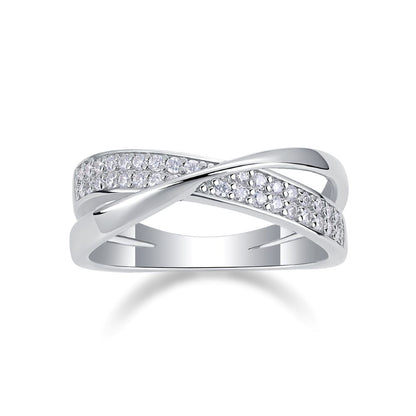 R13921-P “Graceful Spiral” Moissanite Ring – Sterling Silver Elegant Wrap Design