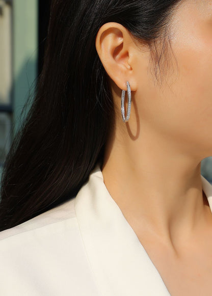 E13368-P Moissanite Pavé Hoop Earrings – Sterling Silver Elegant Minimalist Design