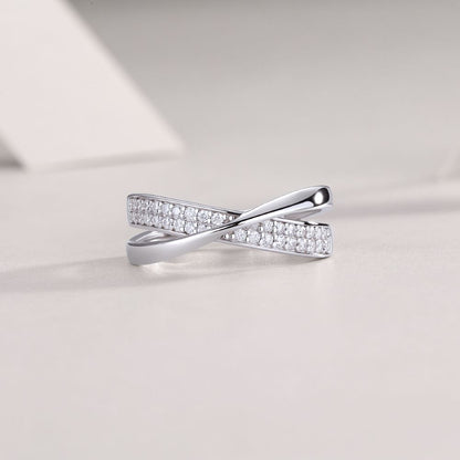 R13921-P “Graceful Spiral” Moissanite Ring – Sterling Silver Elegant Wrap Design
