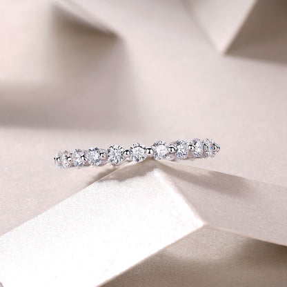 R13141-P Sparkling Moissanite Eternity Ring – 925 Sterling Silver with Alternating Stones