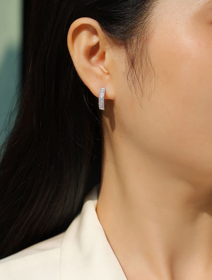 E13353-P Moissanite Double Row Stud Earrings – Sterling Silver Elegant Sparkling Design