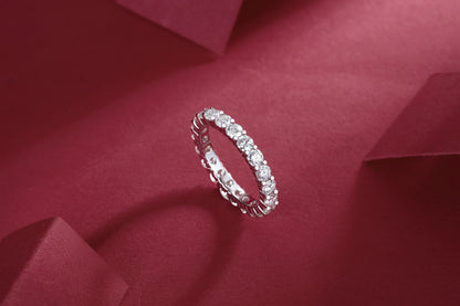 R12742-P Brilliant Round-Cut Moissanite Ring – Pavé Band in 925 Sterling Silver