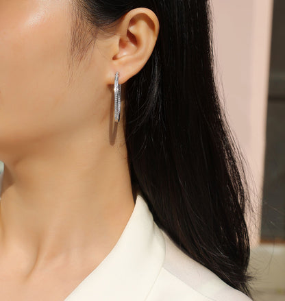 E13368-P Moissanite Pavé Hoop Earrings – Sterling Silver Elegant Minimalist Design