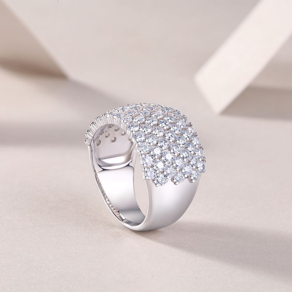R13688-P Luxury Moissanite Pavé Ring – Sparkling Row Design in 925 Sterling Silver