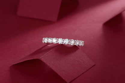 R12742-P Brilliant Round-Cut Moissanite Ring – Pavé Band in 925 Sterling Silver