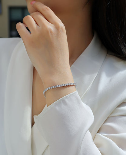 L13233-16.5CM-P Classic Three-Prong Tennis Bracelet – Elegant Moissanite Diamond Sparkle with Secure Double Lock