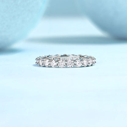 R12742-P Brilliant Round-Cut Moissanite Ring – Pavé Band in 925 Sterling Silver