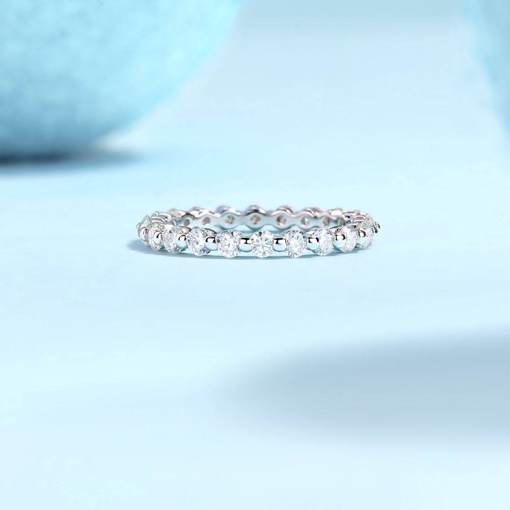 R13141-P Sparkling Moissanite Eternity Ring – 925 Sterling Silver with Alternating Stones