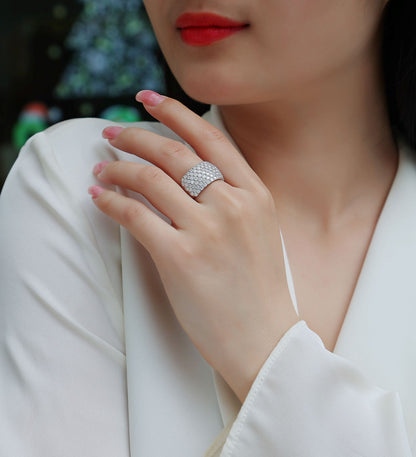 R13688-P Luxury Moissanite Pavé Ring – Sparkling Row Design in 925 Sterling Silver