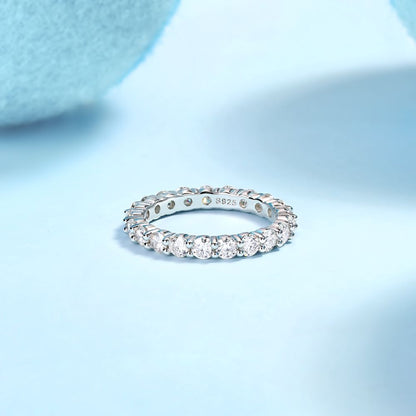 R12742-P Brilliant Round-Cut Moissanite Ring – Pavé Band in 925 Sterling Silver