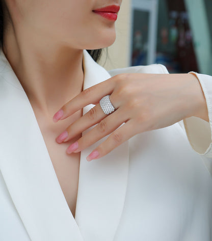 R13688-P Luxury Moissanite Pavé Ring – Sparkling Row Design in 925 Sterling Silver