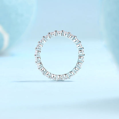 R13141-P Sparkling Moissanite Eternity Ring – 925 Sterling Silver with Alternating Stones
